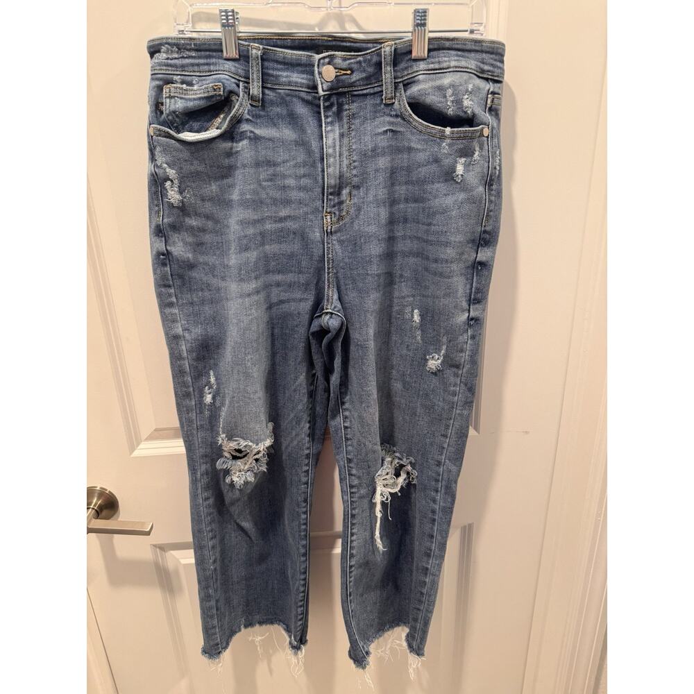Judy Blue Wide Leg Cropped Capri Jeans Distressed Size 13/31